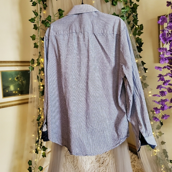 Michelsons London Button Down Shirt Mens L  Plaid Stripe Trim Long Sleeve - Picture 5 of 7